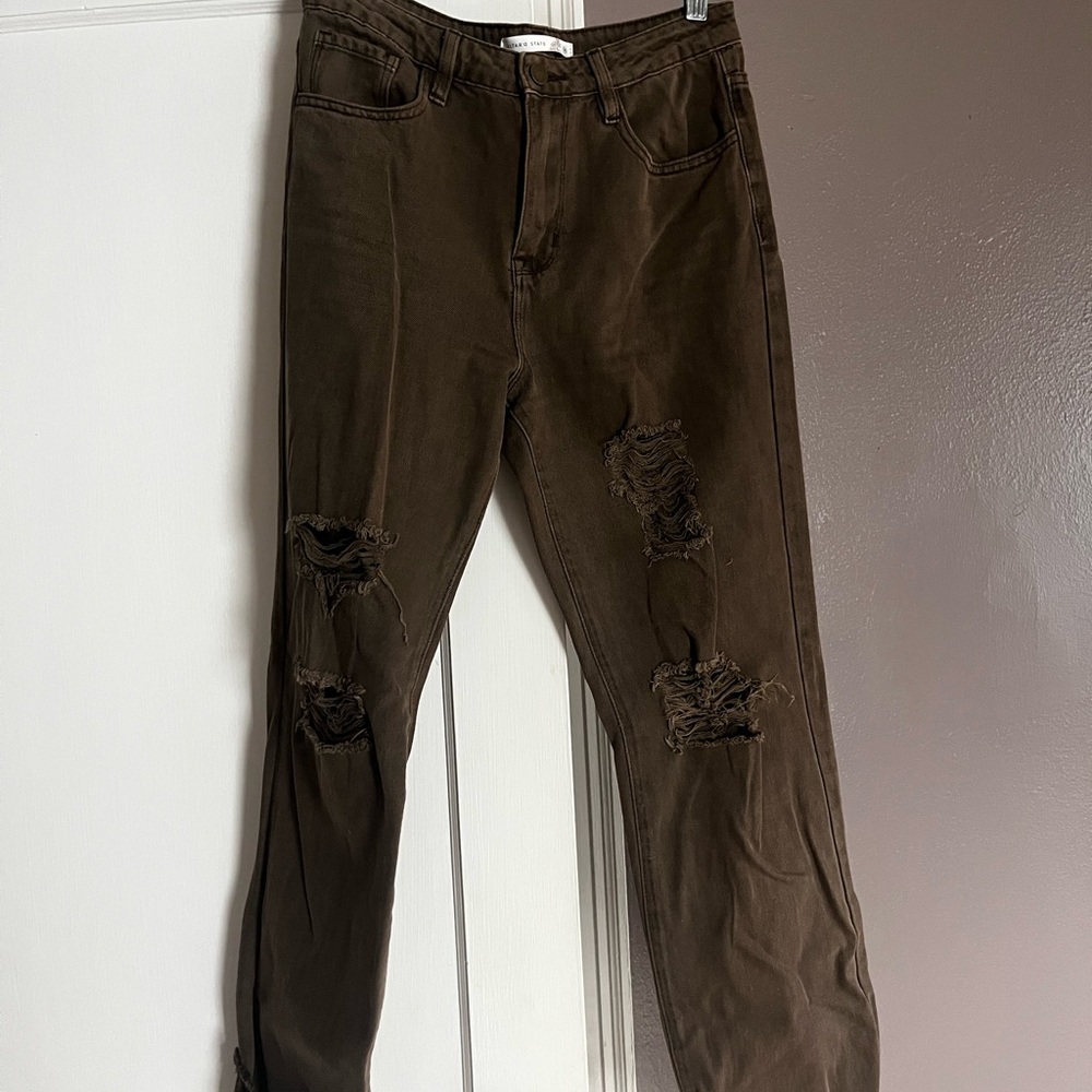 Altar'd State Brown Distressed Flare Jeans